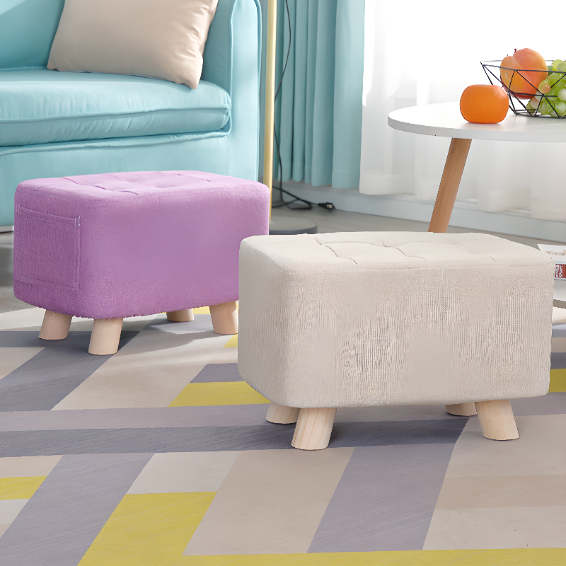Light Blue/Light Green/Light Purple Casual Rectangular Solid Colour Standard Ottoman/Footstool with Timber Frame, Removable Cushion Cover, and Decorative-Stitched Tufting