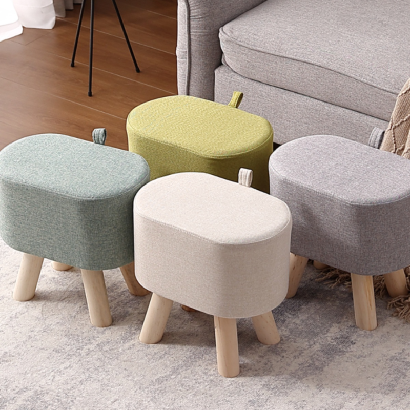 Light Gray/Caramel/Light Green Casual Oblong Solid Colour Footstool/Standard Ottoman with Timber Frame and Removable Cushion Cover