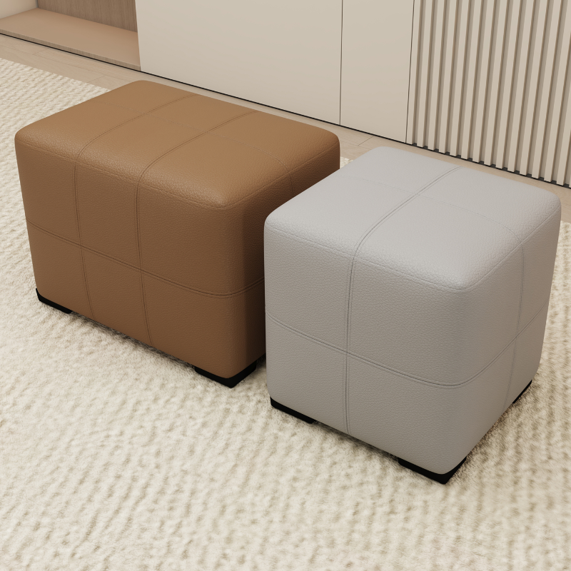 Dark Gray/Brown/Emerald Green Casual Square Solid Colour Cube Ottoman with Genuine Leather Upholstery