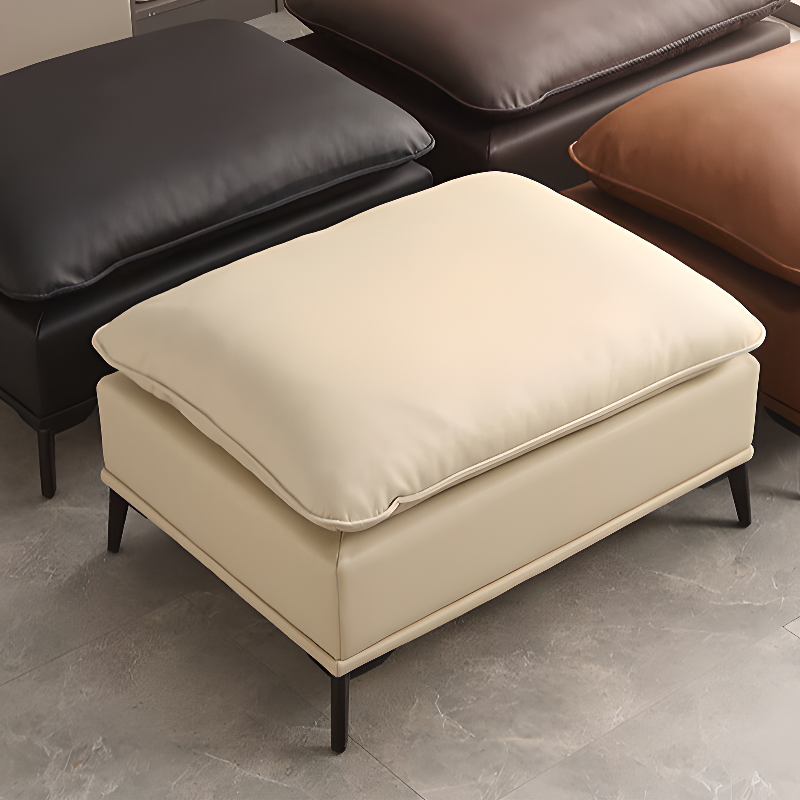 Casual Rectangular Solid Colour Standard Ottoman with Faux Leather Upholstery in Ink/Light Yellow/Sepia