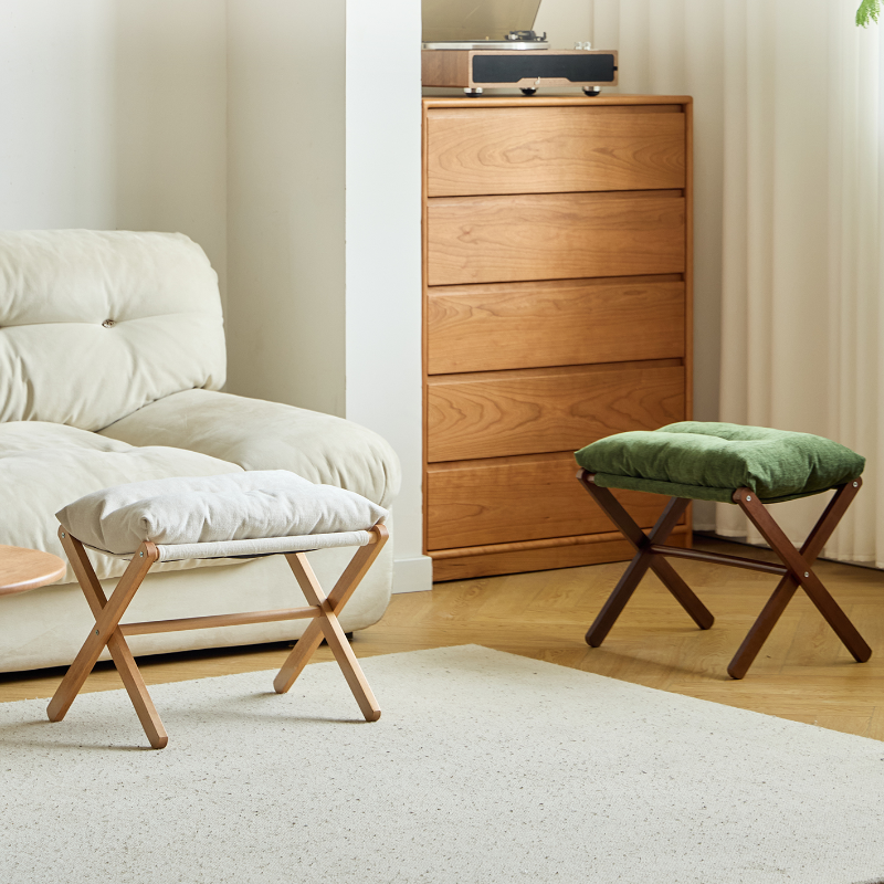 Casual Rectangular Solid Colour Standard Ottoman in Azure/Sage/Beige with Removable Cushion Cover