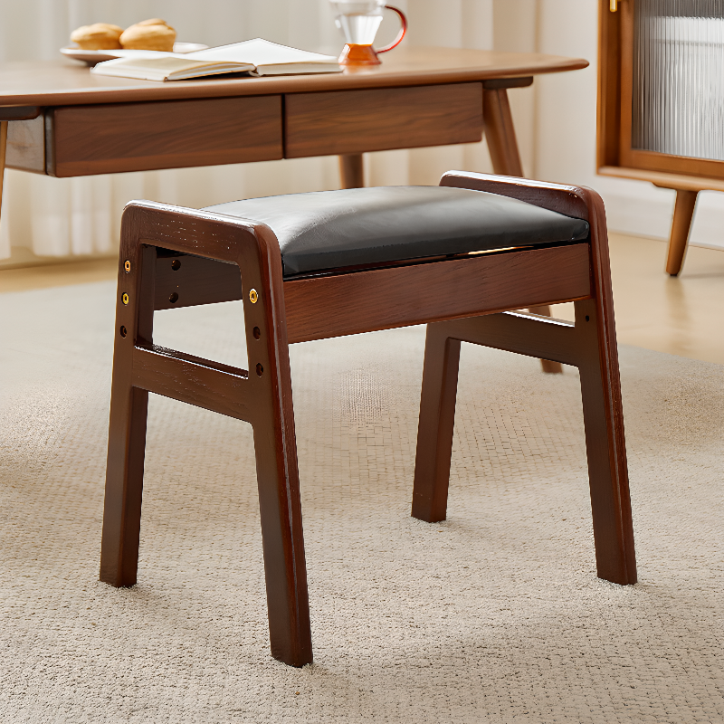 Casual Rectangular Solid Colour Standard Ottoman in Genuine Leather