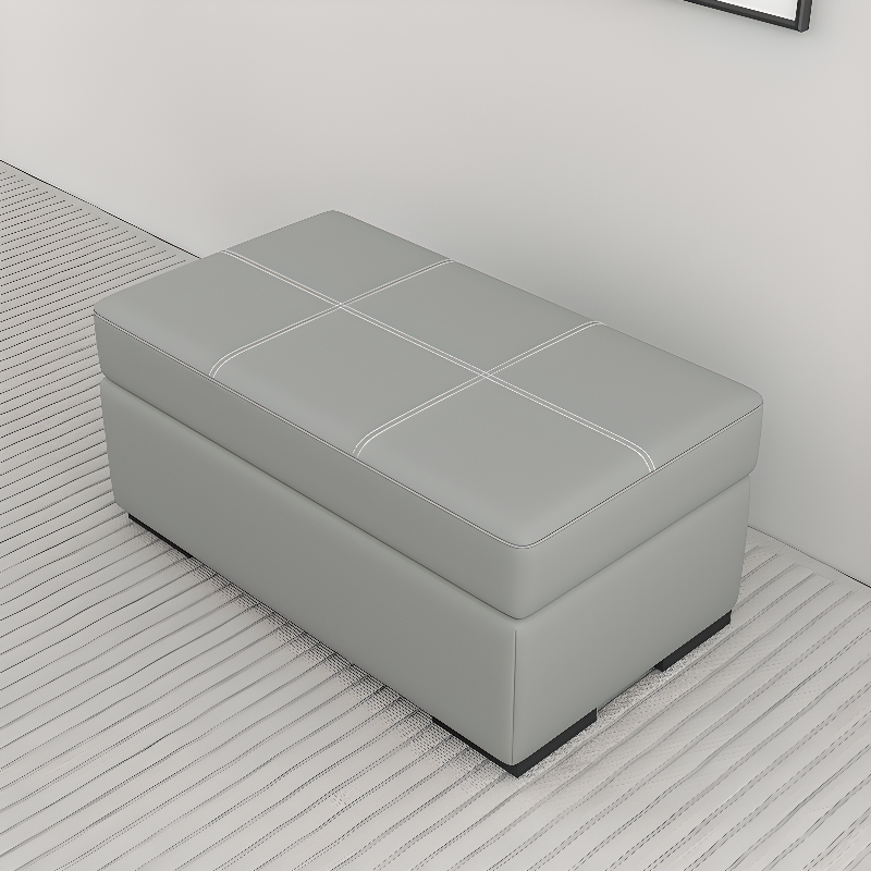 Casual Rectangular Solid Colour Standard Ottoman in Genuine Leather with Light Gray/Orange/Beige Flip Top Storage