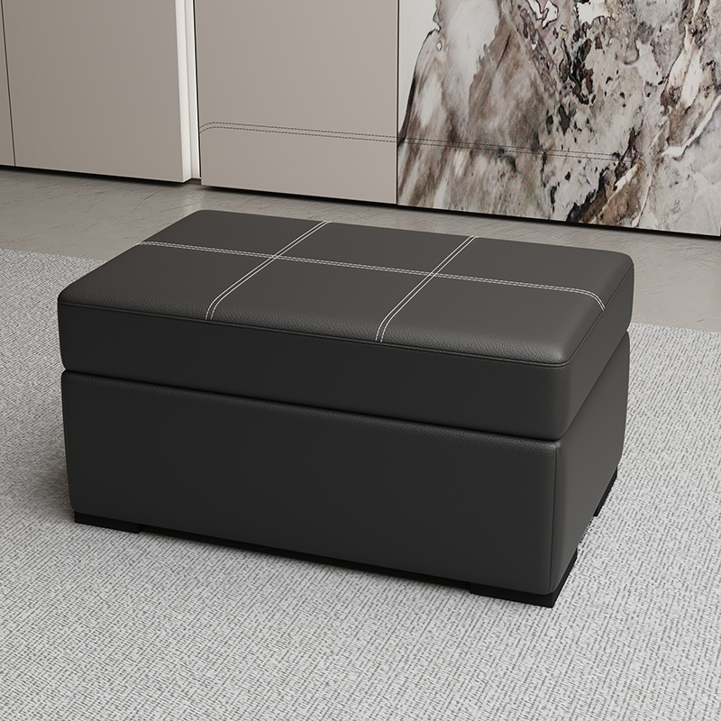 Casual Rectangular Solid Colour Standard Ottoman in Genuine Leather with Light Gray/Butter Colour/Orange Flip Top Storage