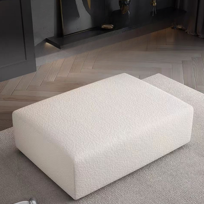 Casual Rectangular/Square Solid Colour Standard Ottoman with White Sherpa Upholstery and Removable Cushion Cover