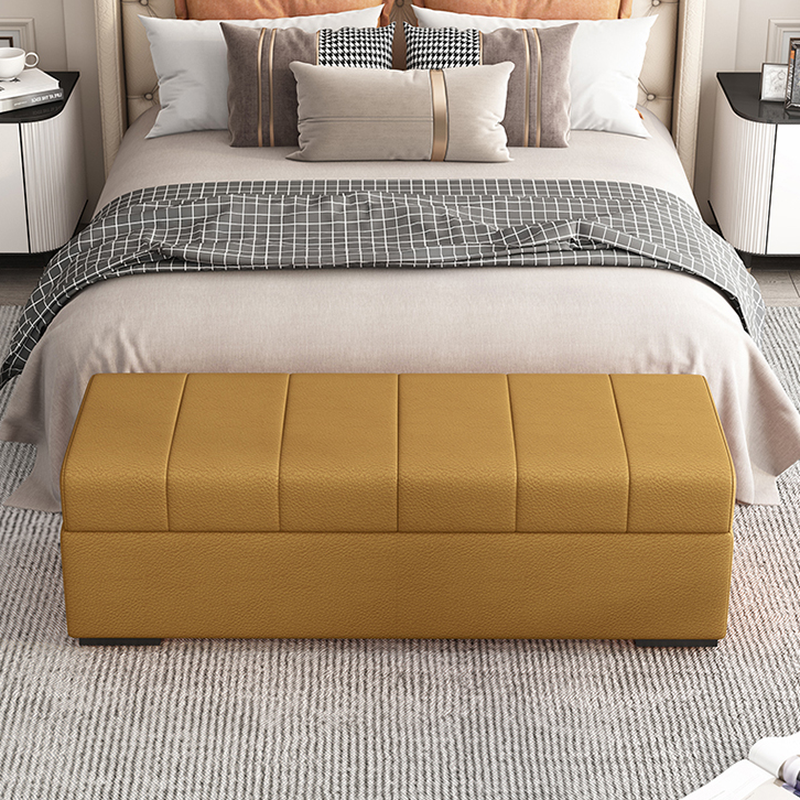 Casual Rectangular Solid Colour Standard Ottoman in Genuine Leather with Ink/Light Gray/Butter Colour Flip Top Storage