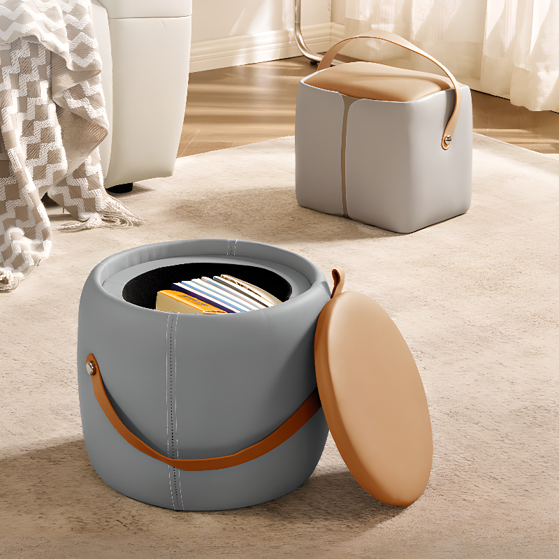 Casual Rectangular/Circular-shaped Solid Colour Footstool/Standard Ottoman in Orange with Timber Frame