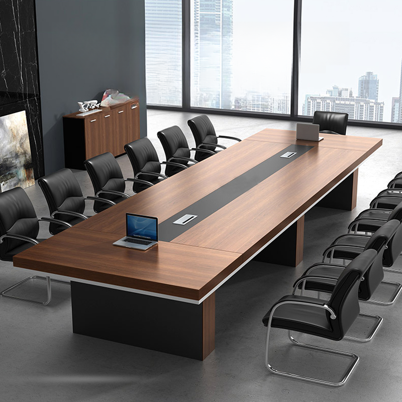 Casual Brown Rectangular Mdf Wood Office Conference Table for Seats 8, Cable Management Included