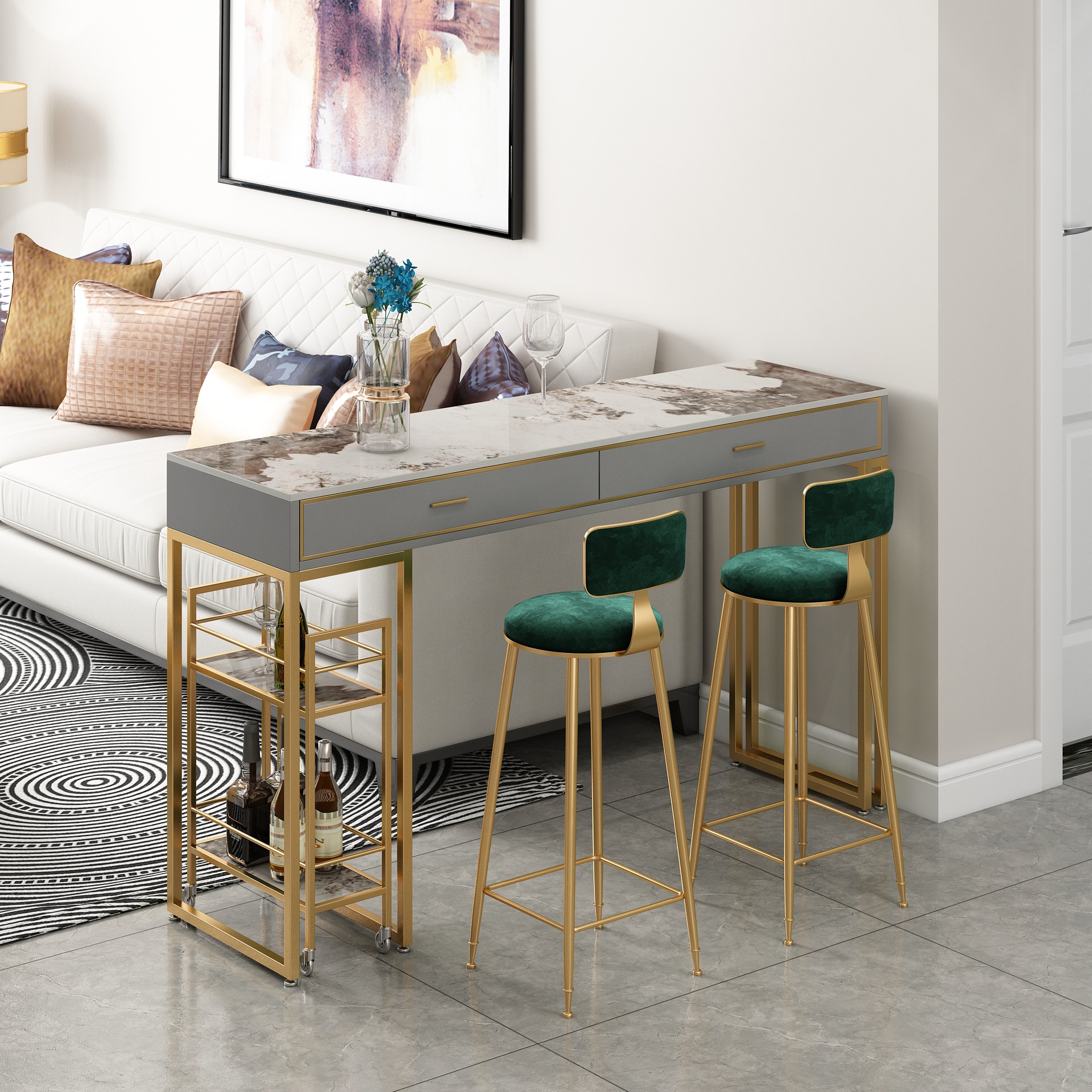 Lavish Quartz Pub Table for 4/6 with 2/3 Drawers