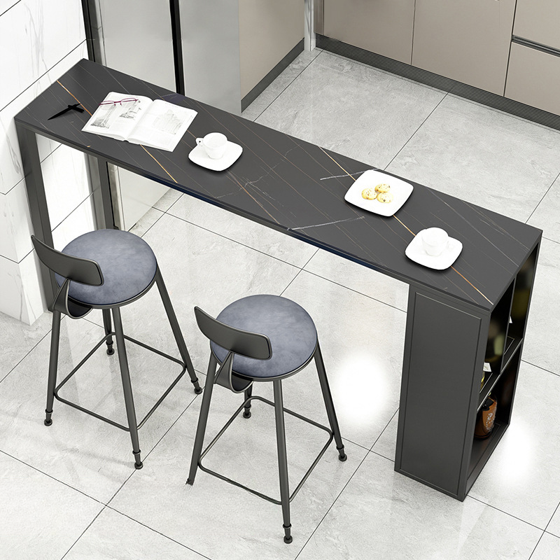 Quartz Pub Table with Twin Support Base, 72/60/54 inches, for 8/4/6, Midnight Black/Chalk, Stockroom Storage, Rectangle