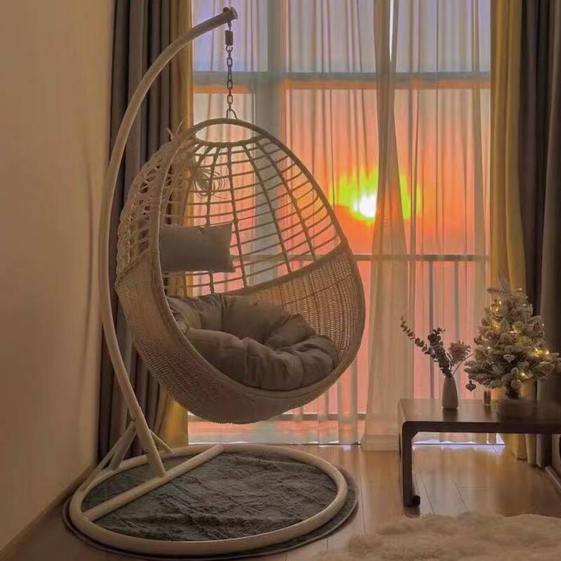 Dove Grey/Cream/Chestnut Alloy Porch Swing with Stand, Upholstered Cushions, Chain, and Stand