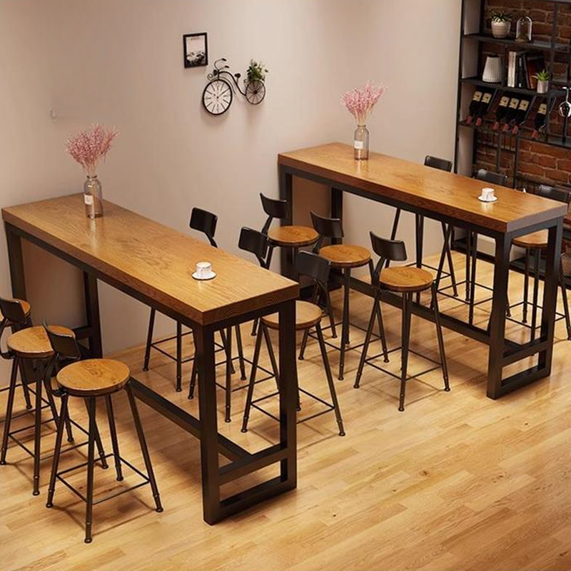 Hardwood Tan Pub Table with Foot Platform