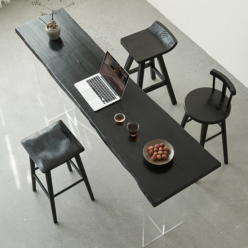 Modern Pine Wood Pub Table with Coal Twin Support Base, Rectangle Shape