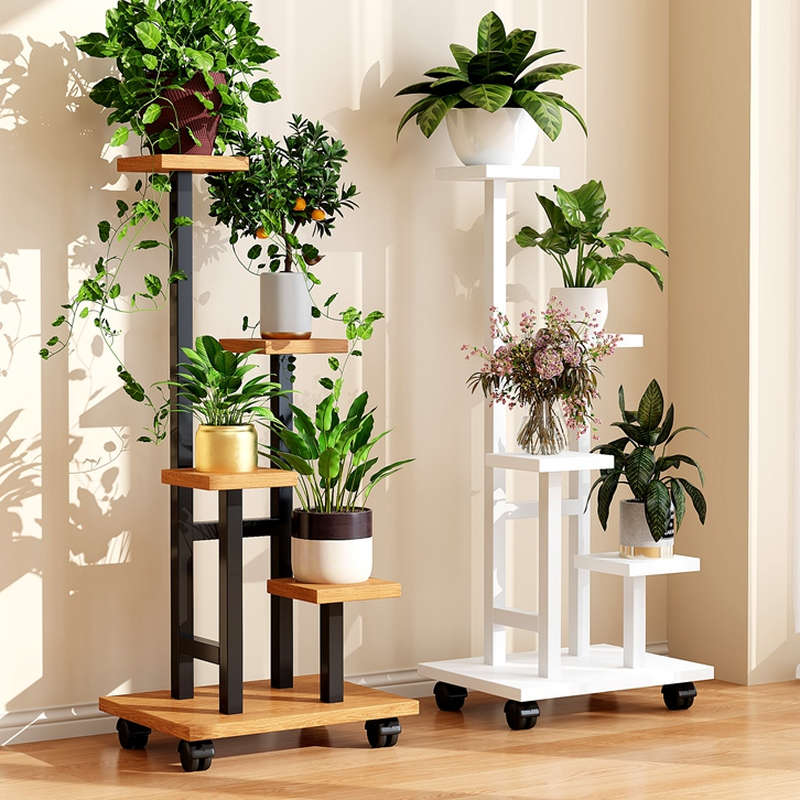 Rectangle Engineered Wood Plant Shelf with Base/Roller Wheels