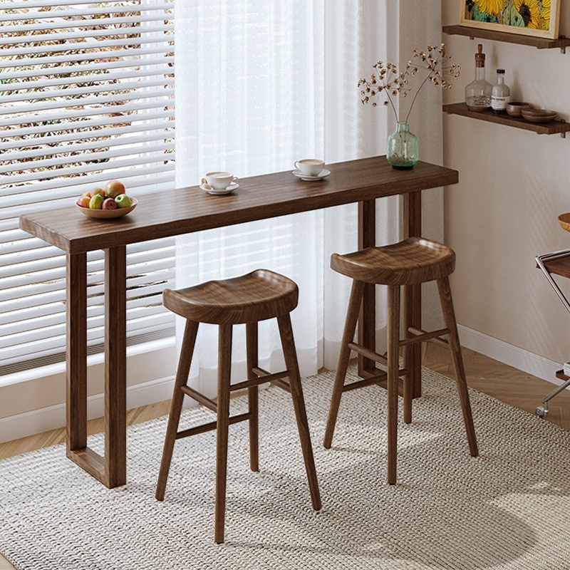 Contemporary Bistro Table with Timber Top and Sled Base in Taupe Rectangular Design