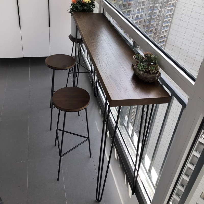 Modern Timber Pub Table with Taupe Four Legs Base, Rectangle Shape