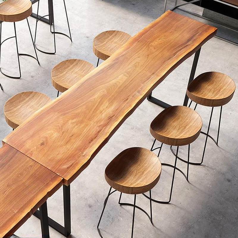 Modern Pub Table with Timber Top and Sled Base in Unfinished Colour Rectangle