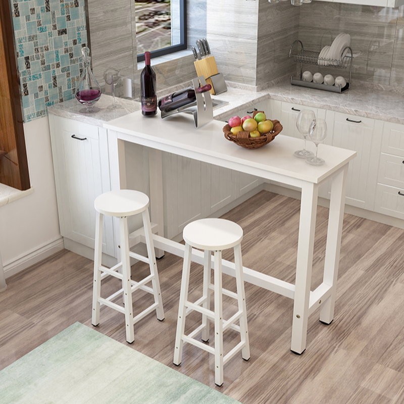Contemporary Engineered Wood Bistro Table with Trestle Base in Chalk Rectangular Design and Foot Platform