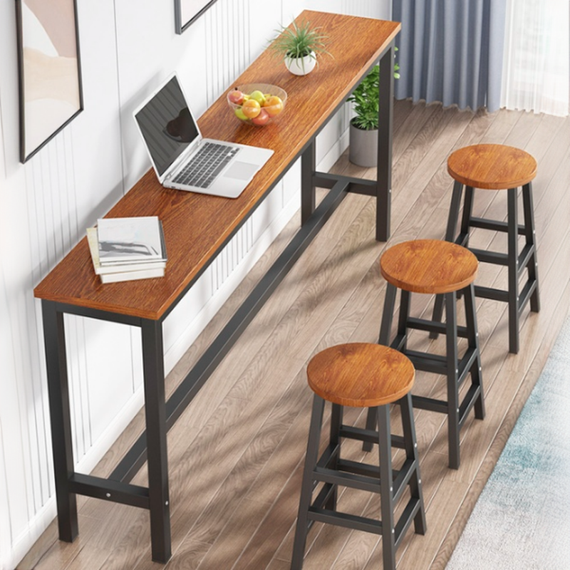Contemporary Bistro Table with Cocoa Engineered Wood Top and Trestle Base, Rectangular with Foot Platform