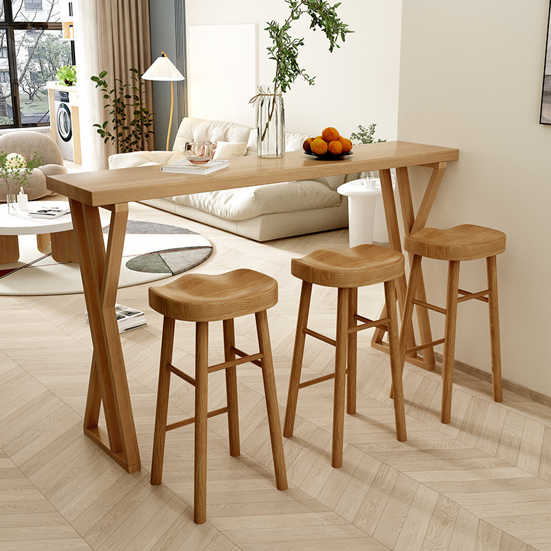 Contemporary Bistro Table with Pine Wood Top, Dual Footing Base, and Wood Grain Rectangular Design