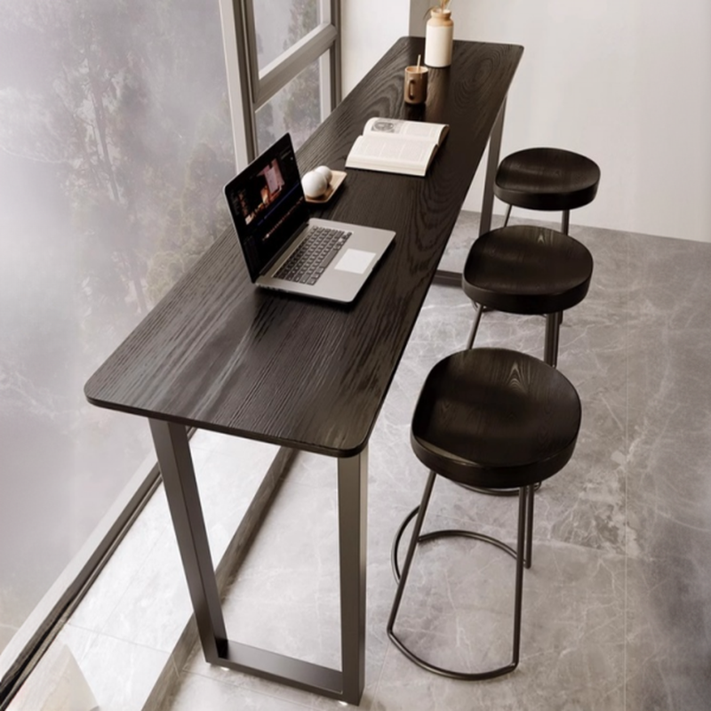 Contemporary Bistro Table with Natural Wood Top and Sled Base in Coal Rectangular Design