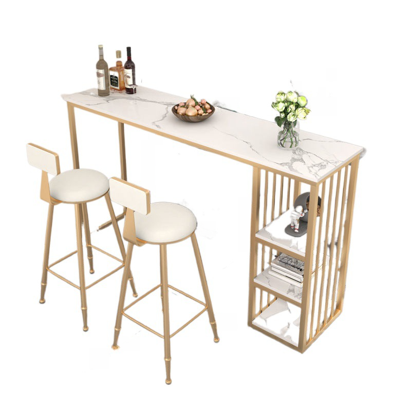 Modern Pub Table with Engineered Wood Top, Twin Support Base, Midnight Black/Chalk Finish, Stockroom Storage, and Rectangular Shape