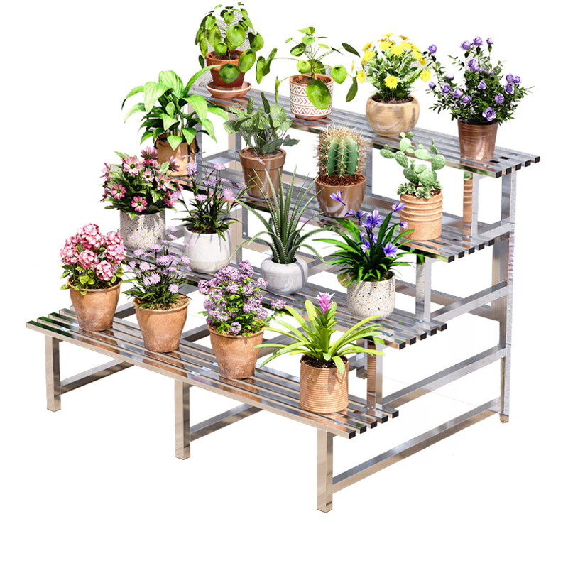 Chrome Rectangle Plant Shelf with Stainless Steel Top
