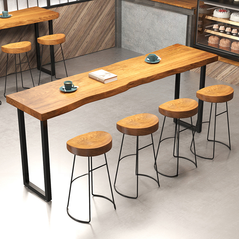 Modern Pub Table with Pine Wood Top and Sled Base in Tan Colour, Rectangular Shape