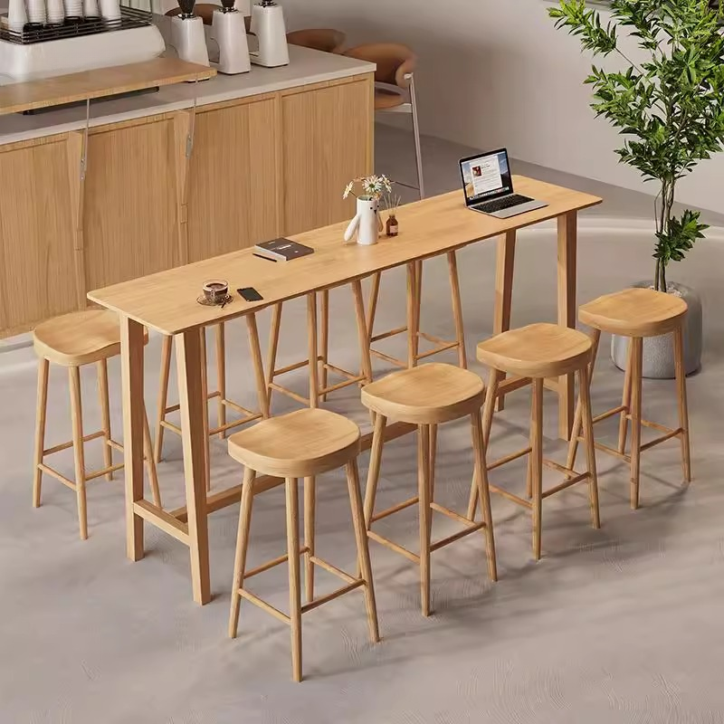 Modern Pub Table with Unfinished Colour Pine Wood Top and Trestle Base in Rectangle with Foot Platform
