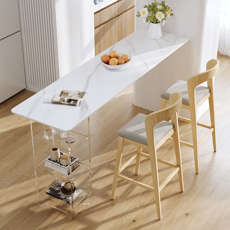 Contemporary Rectangular Chalk Quartz Bistro Table with Dual Footing and Stockroom Storage