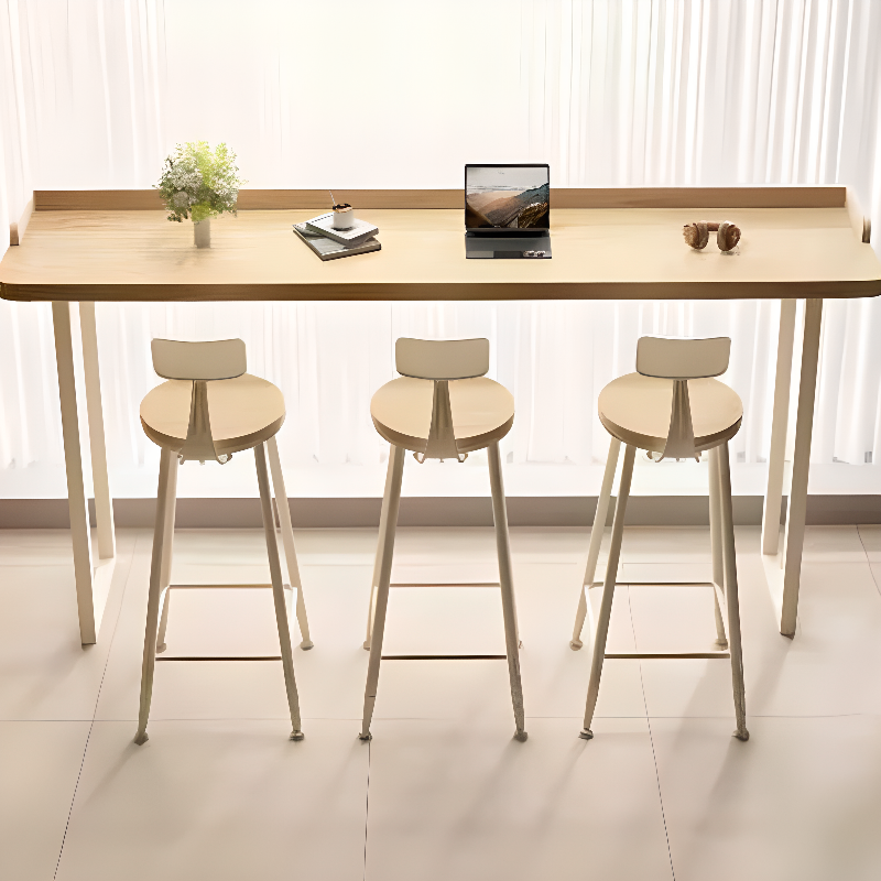 Modern Pub Table with Pine Wood Top and Sled Base in Unfinished Colour, Rectangular Shape