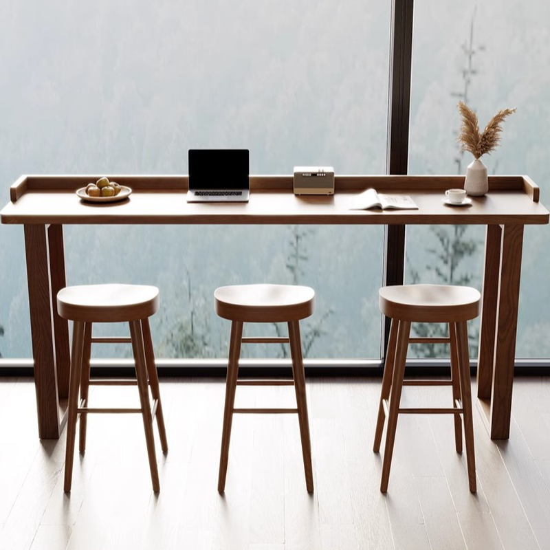 Modern Cocoa Pine Wood Pub Table with Sled Base, Rectangular Design