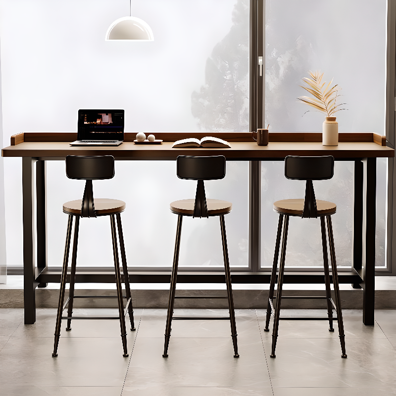 Contemporary Rectangular Cocoa Pine Wood Bistro Table with Trestle Base and Foot Platform
