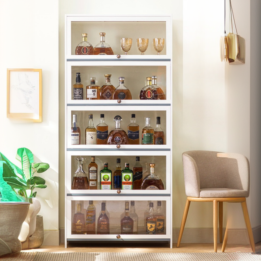 Bambusa Floor Wine Cabinet with Glass Rack Shelf and Gate Doors