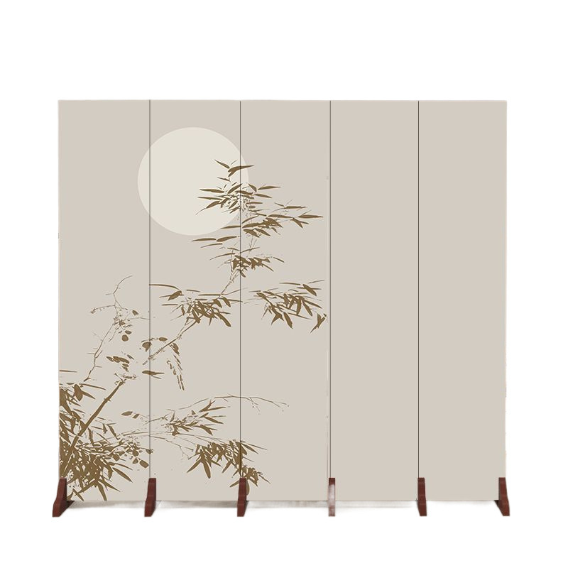 Indoor Opaque Foldable Partition Screen with Lumber Frame, 5 Panels, Double Sided Print, and Standalone Design
