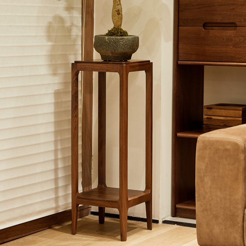 1 Piece Set Auburn Timber 2 Tiers Square Plant Stand Side Table with 2 Shelves and Legs