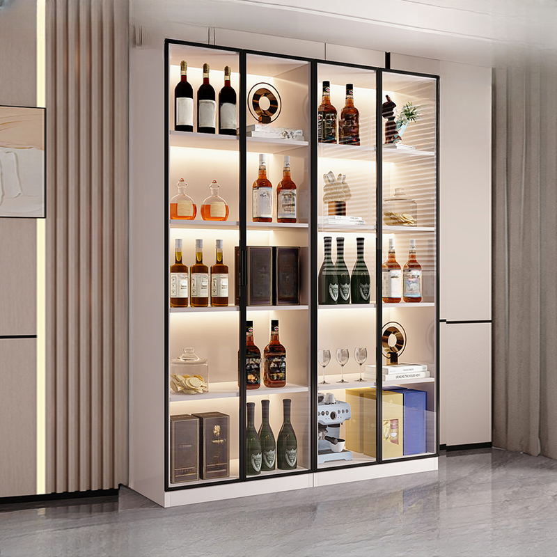 Floor Wine Cabinet with Glass Rack Shelf and Glass Doors