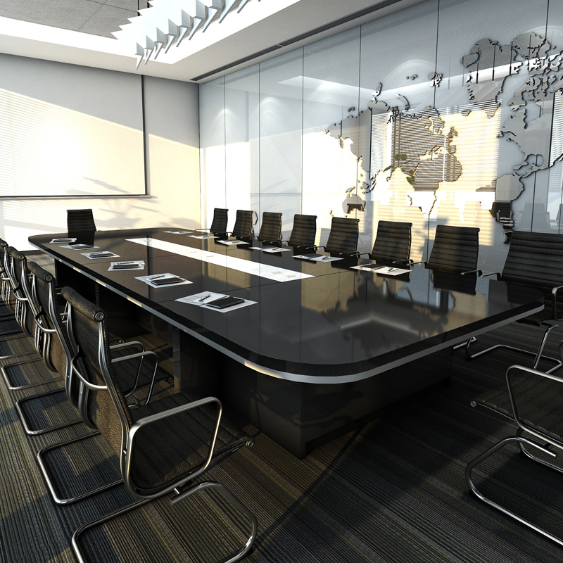 Contemporary Black Rectangular Manufactured Wood Conference Room Table for Seats 12+/8 People/Seats 6