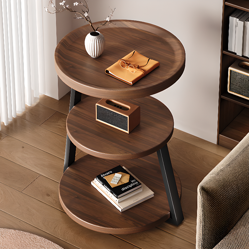 Classic Circular Sepia Reclaimed Wood Drink Table with Frame Base, Table Only, and Shelf