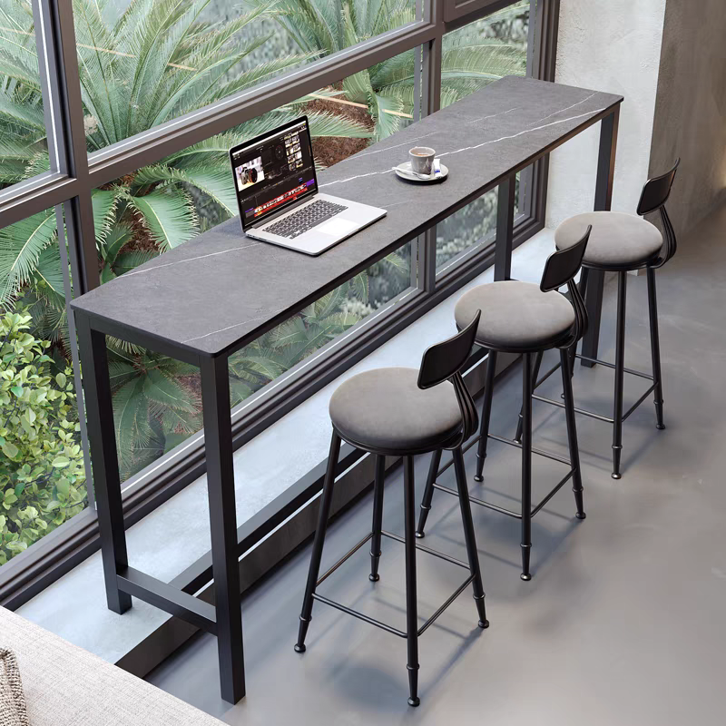 Bar Table with Pebble Top in Midnight Black/Gray, Featuring Foot Platform