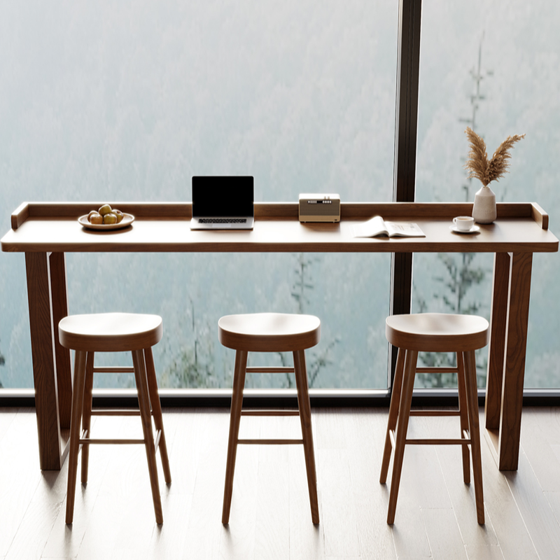 Classic Pine Wood Bar Table with Sled Base, Seats 8, Wood Grain Rectangle