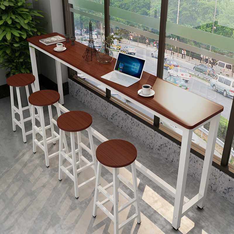 Classic Bar Table with Trestle Base, Available in 72/48/42 inches, Seats 8/2 People, Cocoa Rectangle with Foot Platform