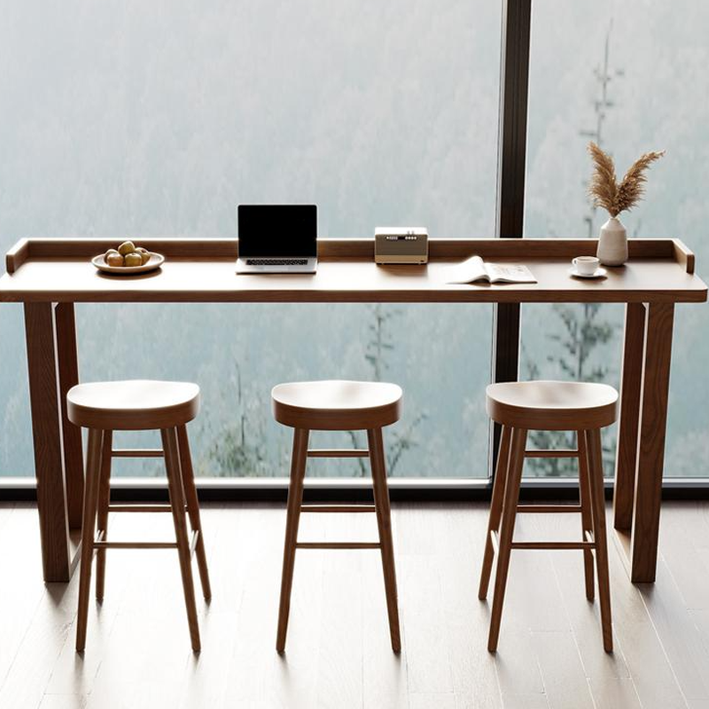 Classic Bar Table with Timber Top, Sled Base, Tan Rectangle