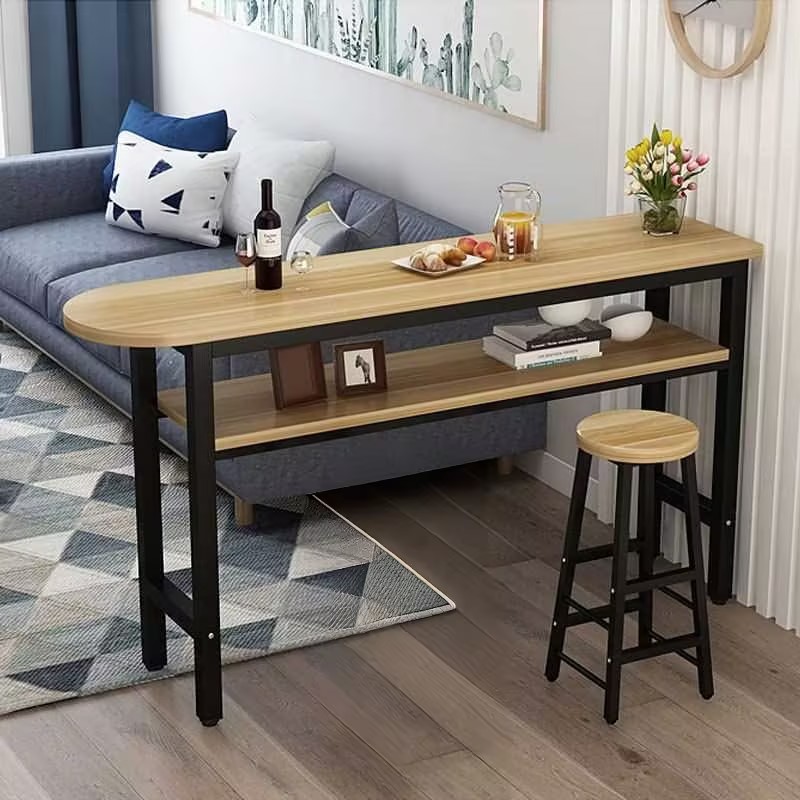 Classic Twin Pedestal Bar Table, 60/54/48 inches, 2/6/4 People, Wood Grain with Stockroom Storage, Free Form