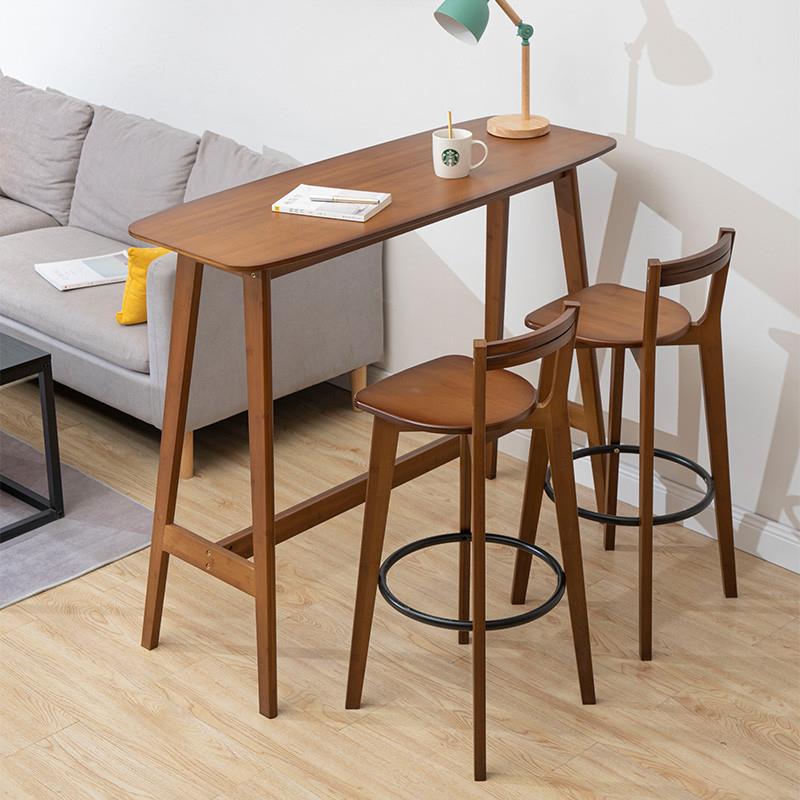 Classic Timber Bar Table with Trestle Base in Cocoa/Wood Grain Rectangle and Foot Platform
