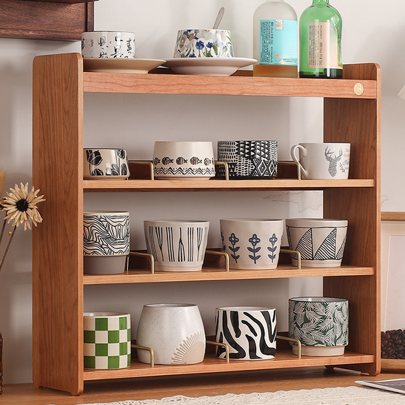 Trendy Multi-Tier Cabinet Storage Shelf Rack in Solid Wood