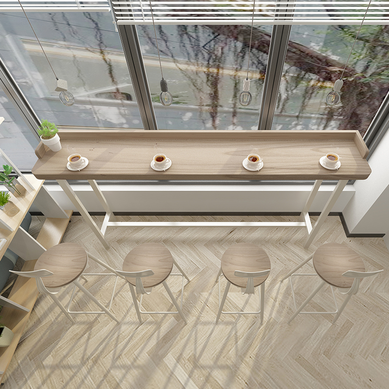 Classic Pine Wood Bar Table with Trestle Base, Wood Grain Rectangle Top, and Foot Platform