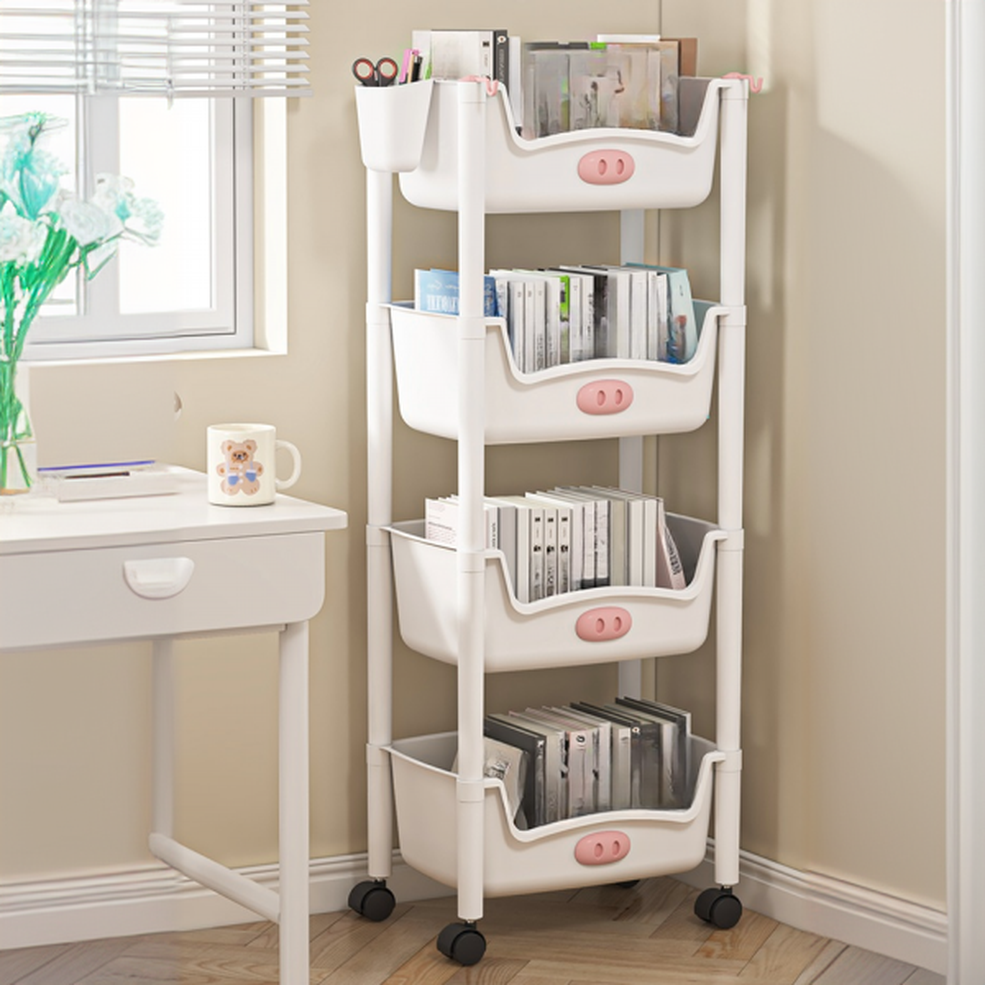Trendy 4 Tiers/3 Tiers/2 Tiers Polymerized Material Storage Room Shelf with 4 Floating Shelves/3 Floating Shelves/2 Floating Shelves, Casters and Bin