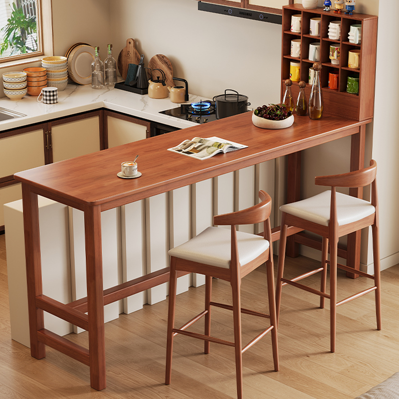 Classic Timber Bar Table with Trestle Base in Gray/White/Wood Grain Rectangle and Foot Platform