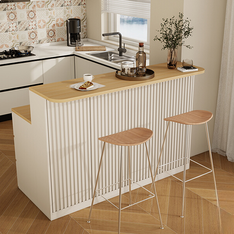 Classic Bar Table with Engineered Wood Top and Immobile Pedestal in Wood Grain Rectangle with 3 Drawers